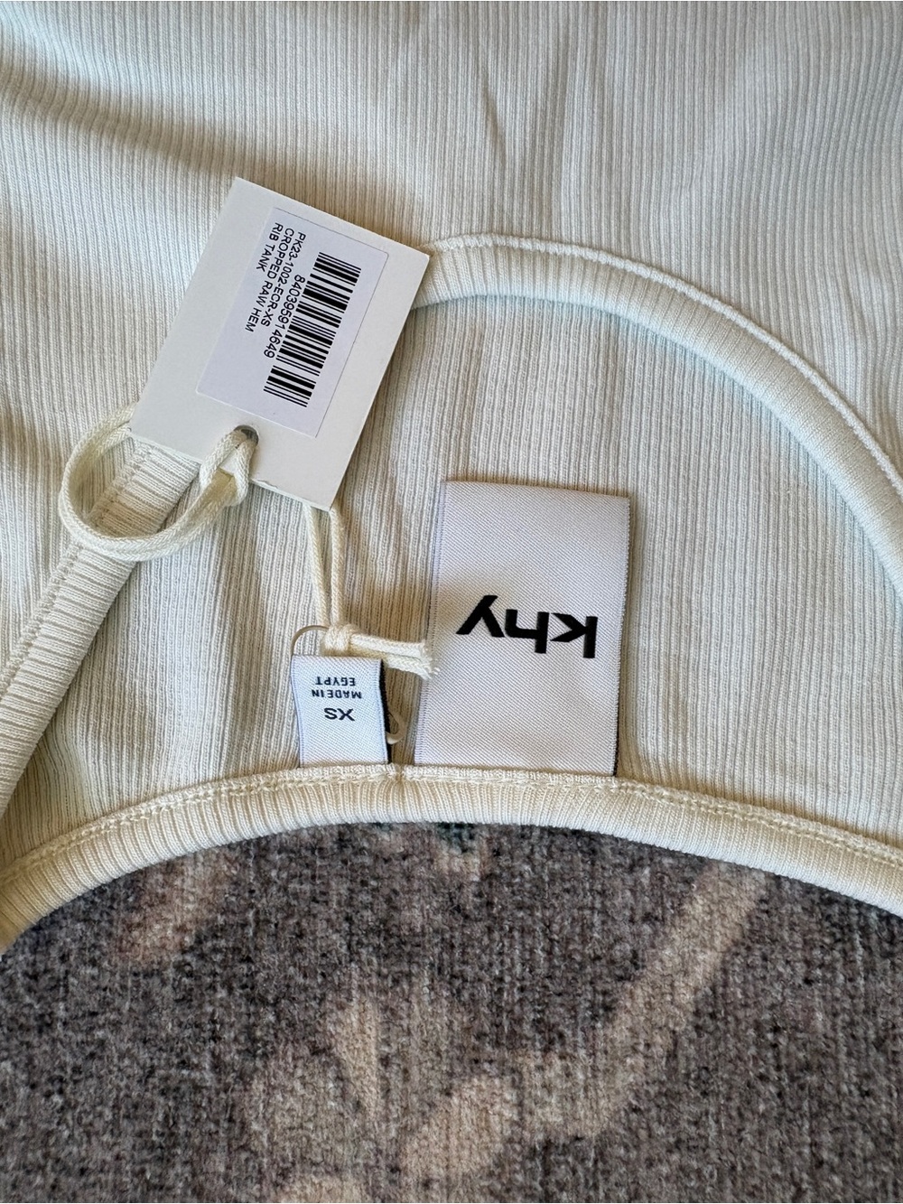 Cream Ribbed Cropped Tank Top - Picture 2 of 2